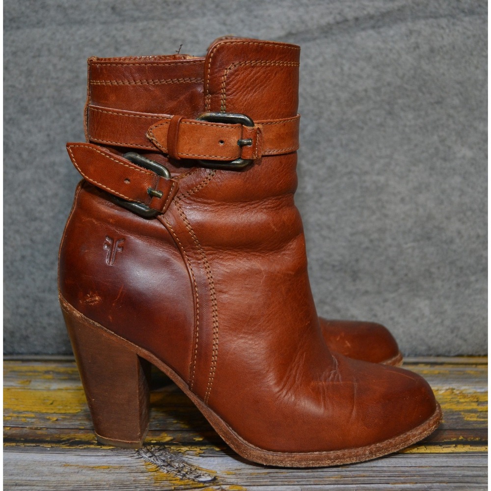 Frye Boots Womens Size 6 B Brown Leather Ankle Buckle Booties 3475389-COG